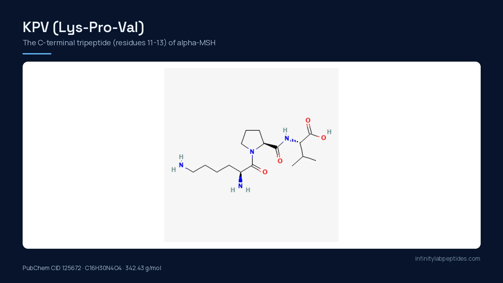 2D chemical structure of the tripeptide KPV (Lys-Pro-Val) from PubChem